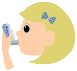 Girl with asthma spray