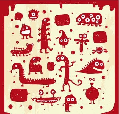 Many cute doodle monsters